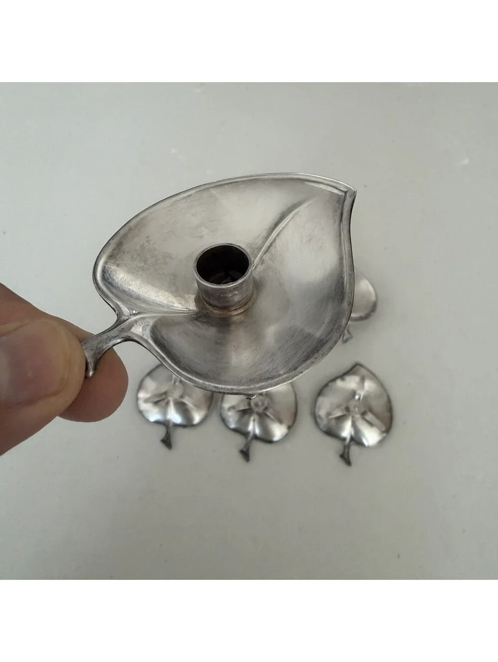 Vintage Prima HGP Denmark Silver Leaf Candle Holders Set of 6 Mid Century Modern